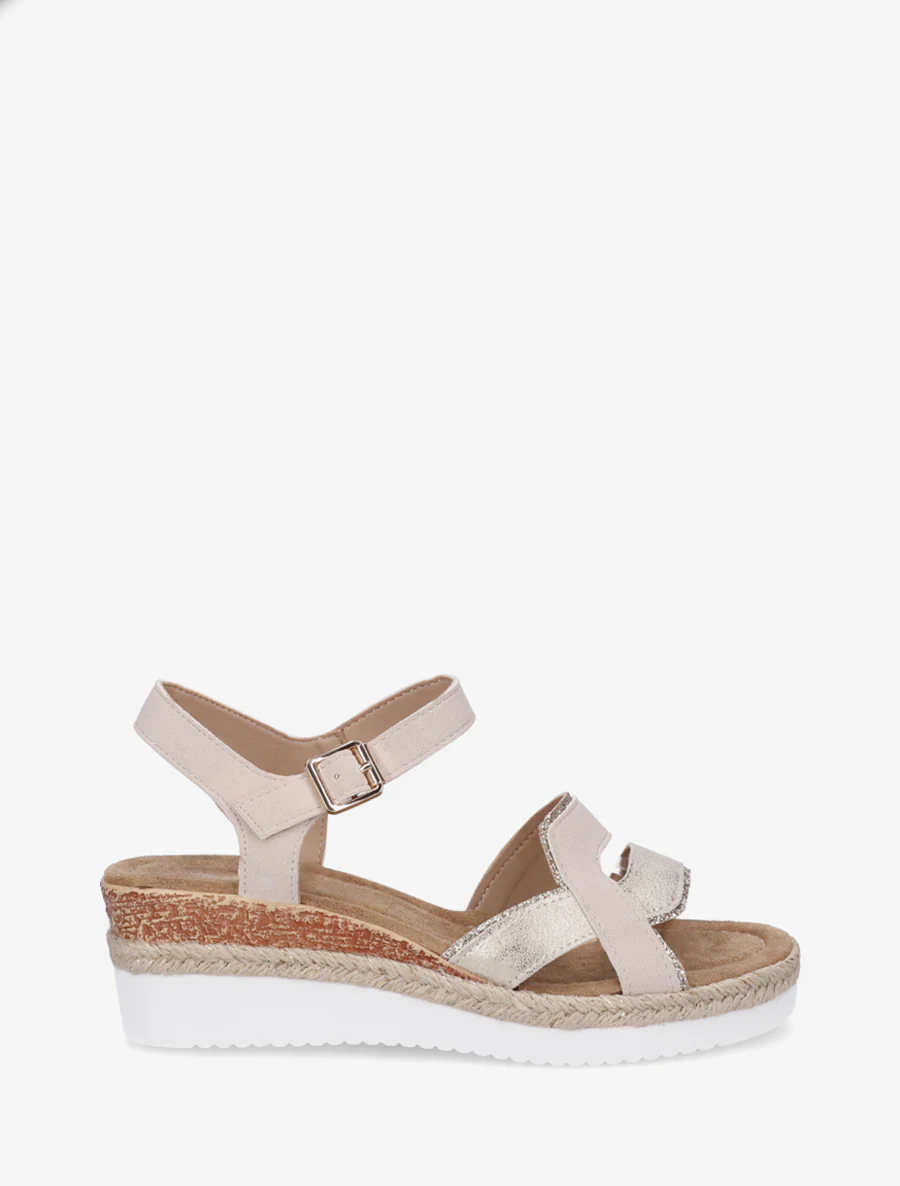 Sandales compensées bride fantaisie irisée - Beige