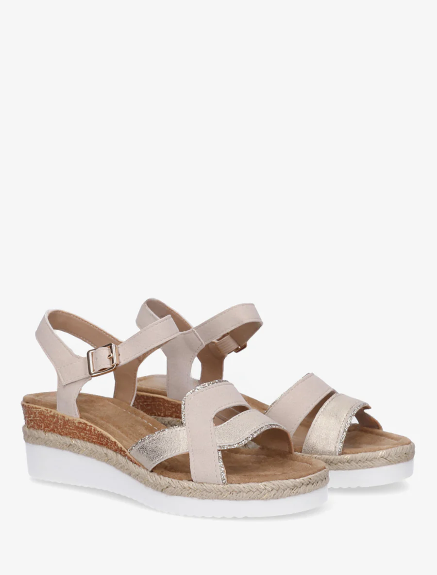 Sandales compensées bride fantaisie irisée - Beige - Image 4