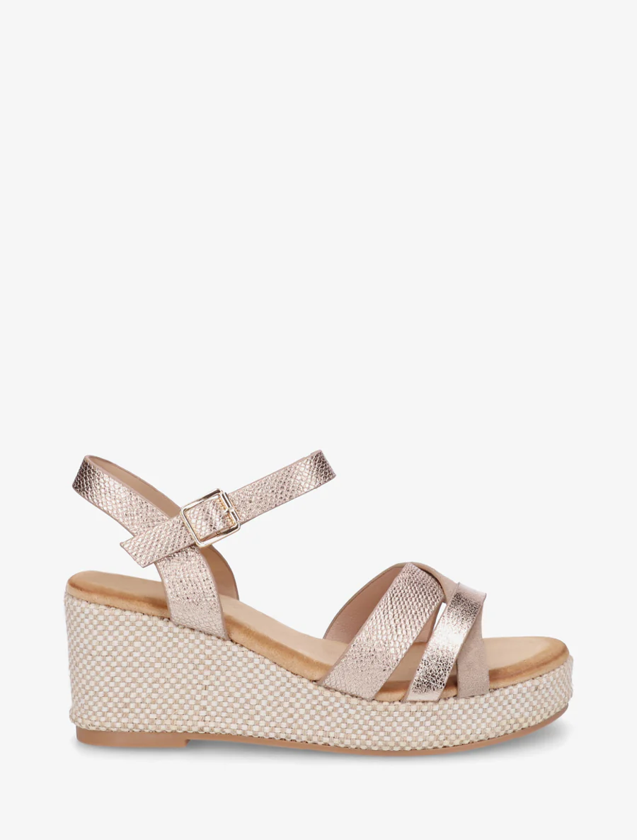 Sandales compensées effet python irisé - Rose gold