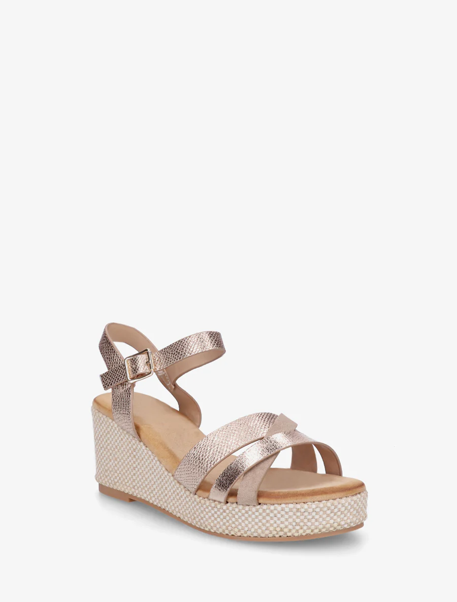 Sandales compensées effet python irisé - Rose gold - Image 2