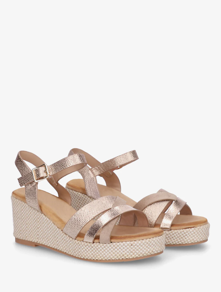 Sandales compensées effet python irisé - Rose gold - Image 4