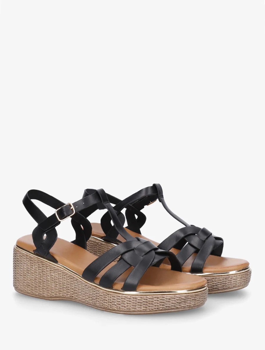 Sandales compensées style salomé - Noir - Image 4