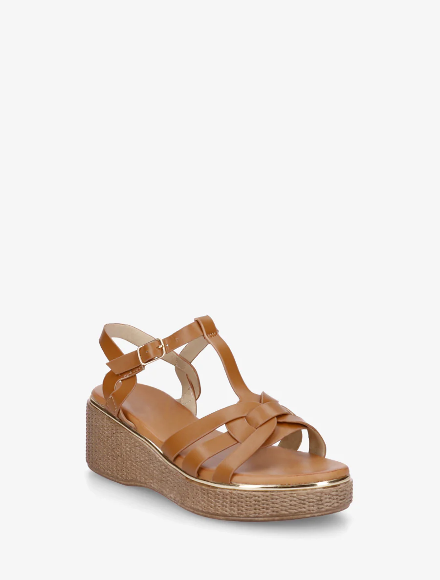 Sandales compensées style salomé - Camel - Image 2
