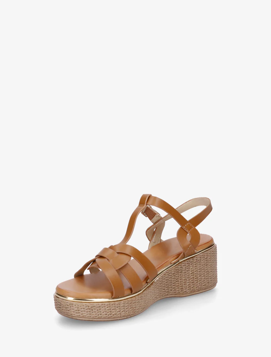 Sandales compensées style salomé - Camel - Image 3