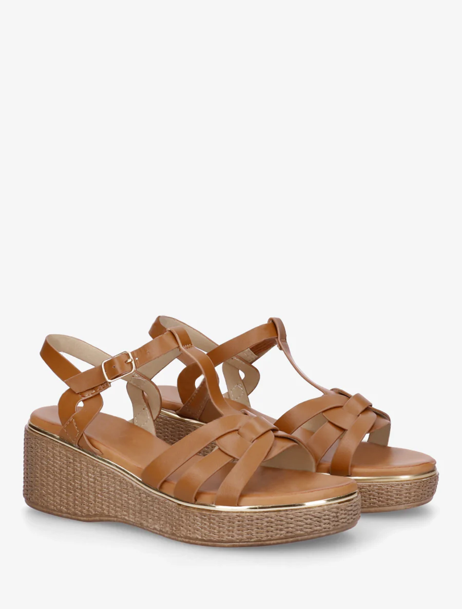 Sandales compensées style salomé - Camel - Image 4