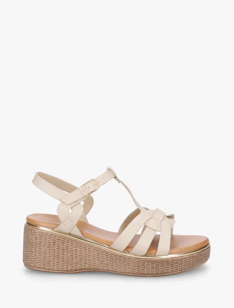 Sandales compensées style salomé - Beige
