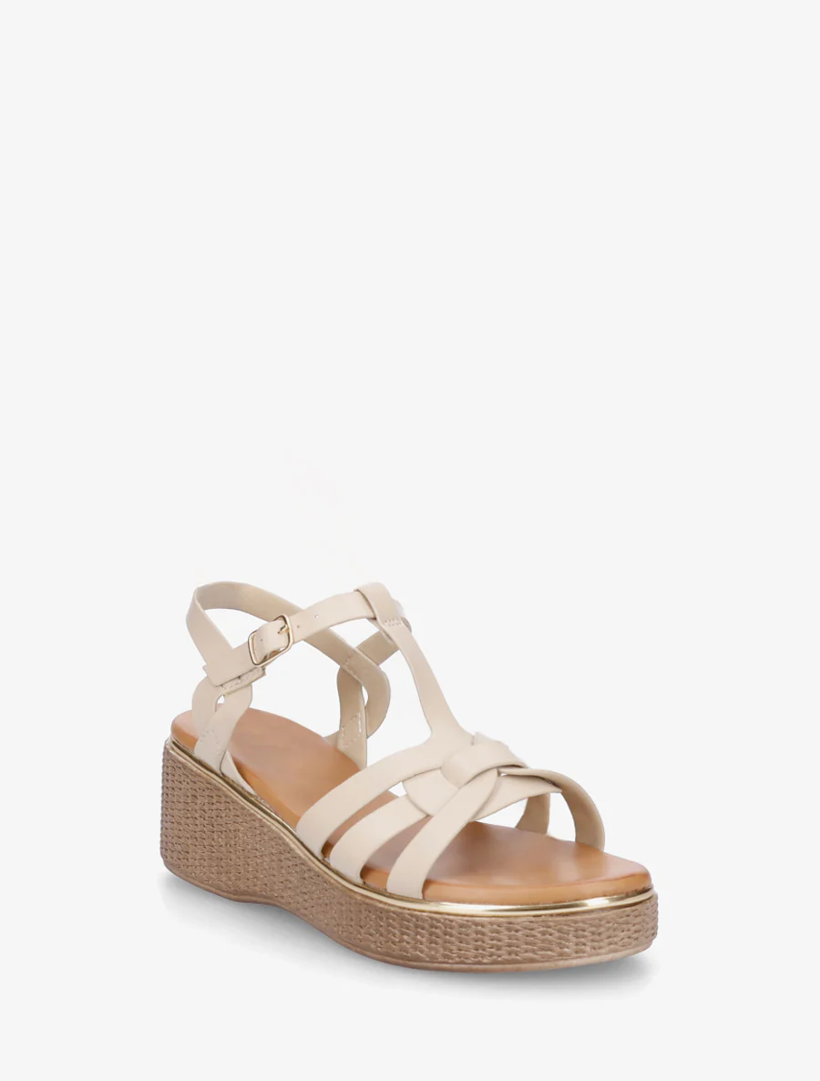 Sandales compensées style salomé - Beige - Image 2