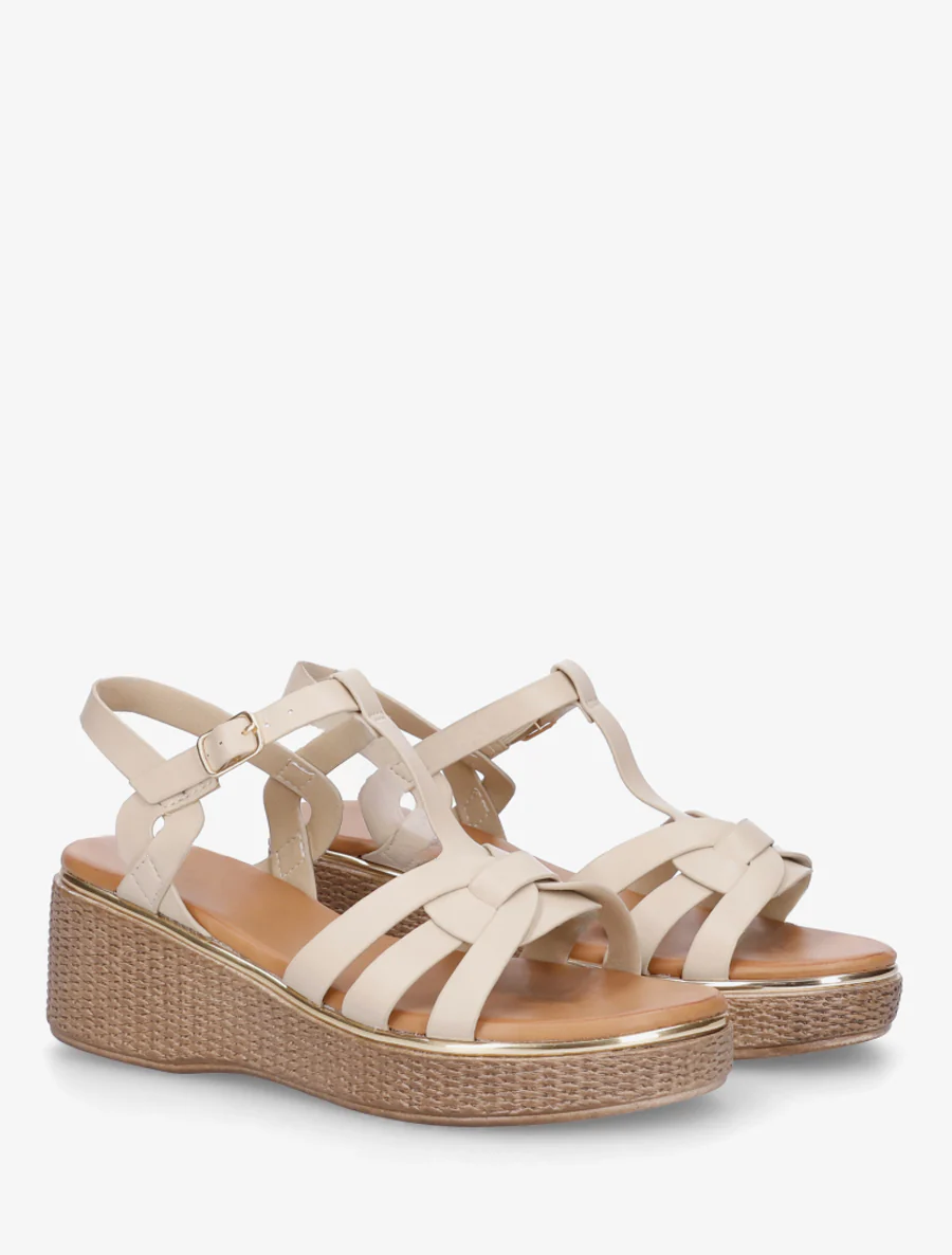 Sandales compensées style salomé - Beige - Image 4