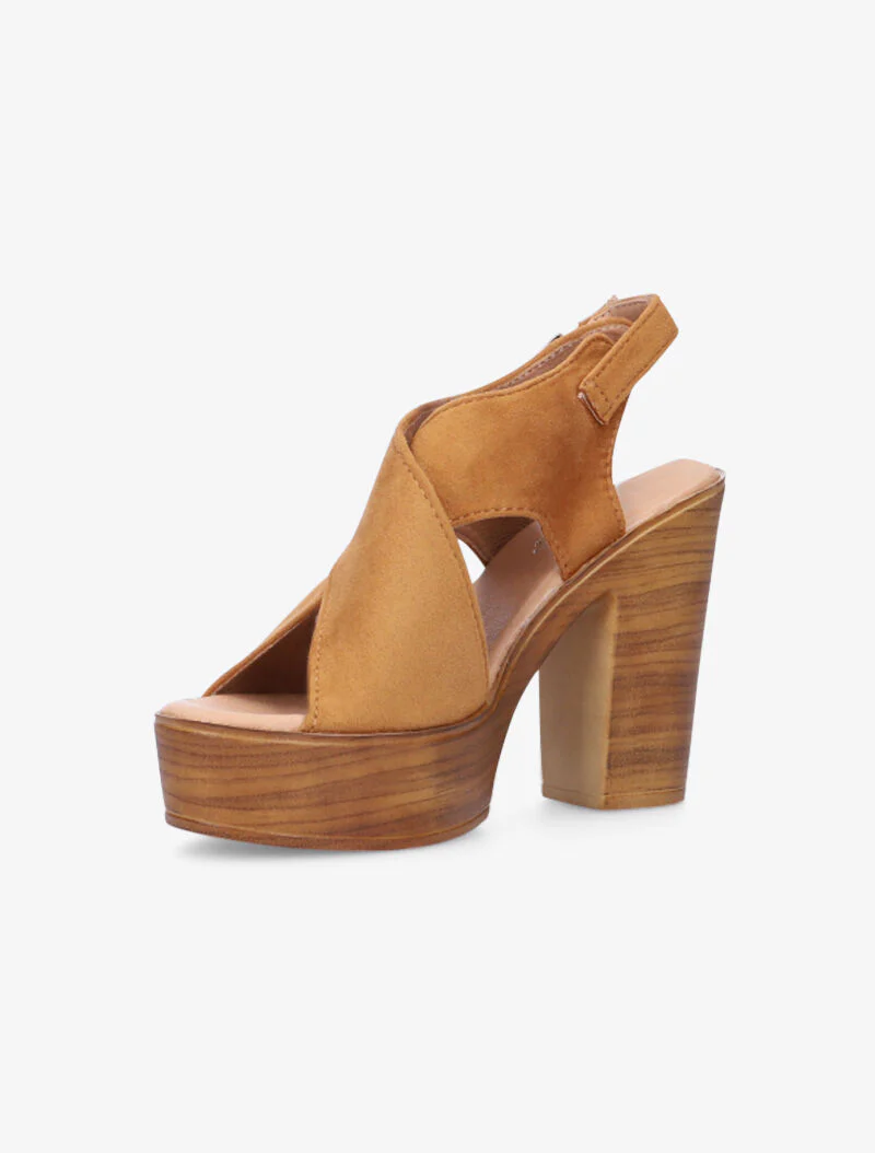 Sandales croisées à talon effet bois - camel - Image 3