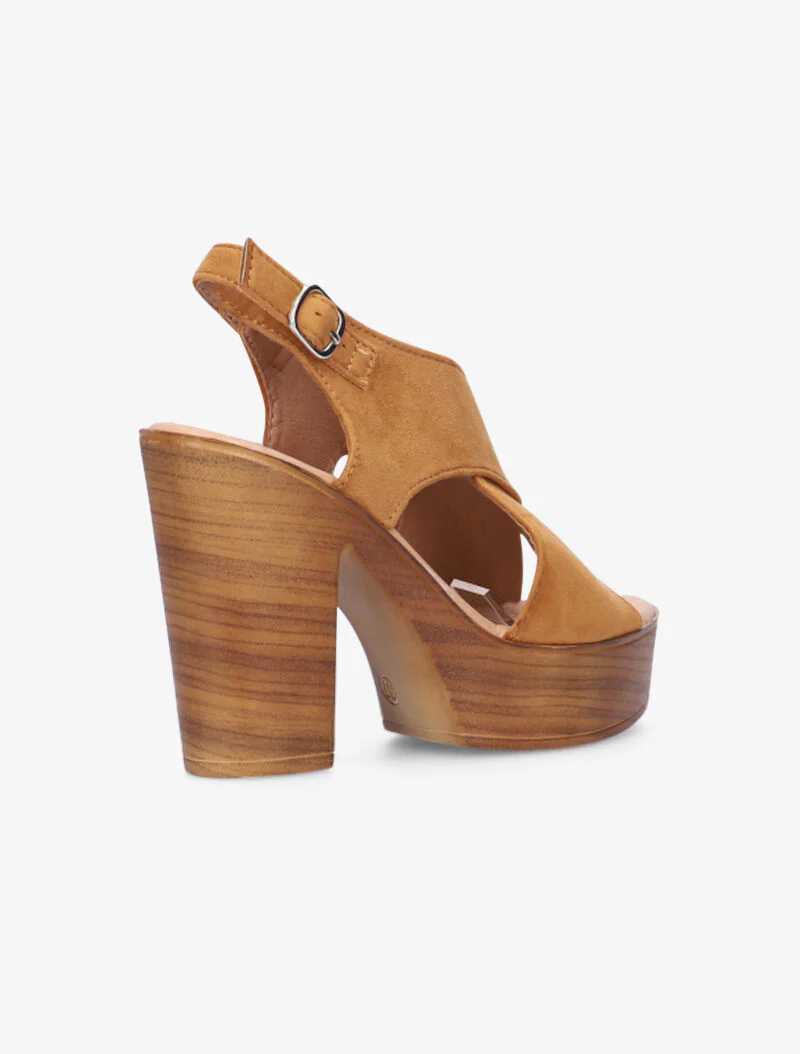 Sandales croisées à talon effet bois - camel - Image 4