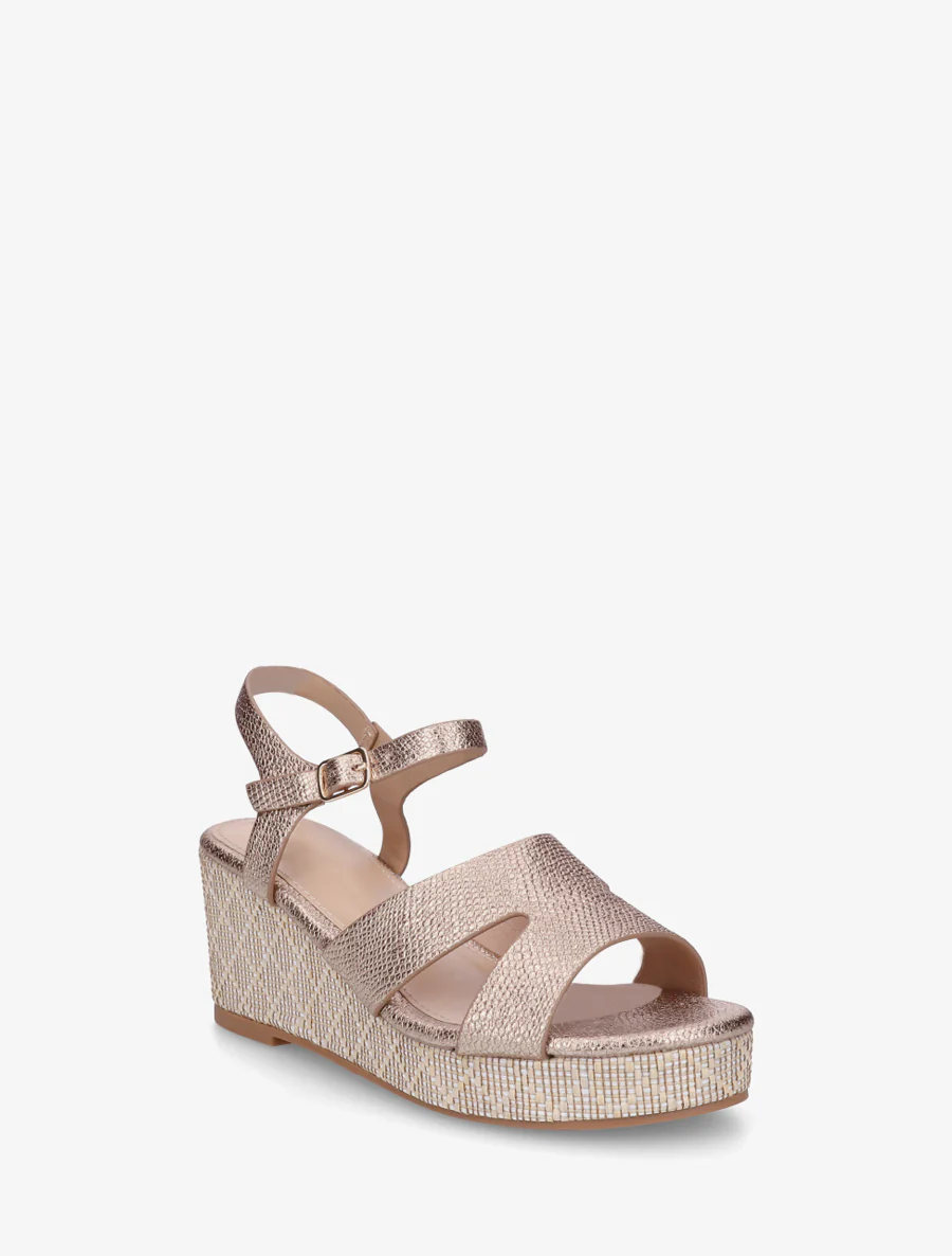 Sandales effet python à talon compensé - Rose gold - Image 2