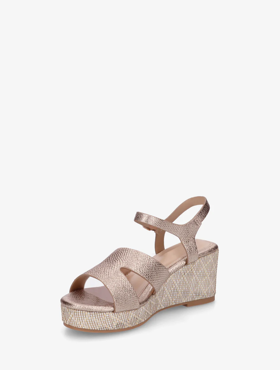 Sandales effet python à talon compensé - Rose gold - Image 3