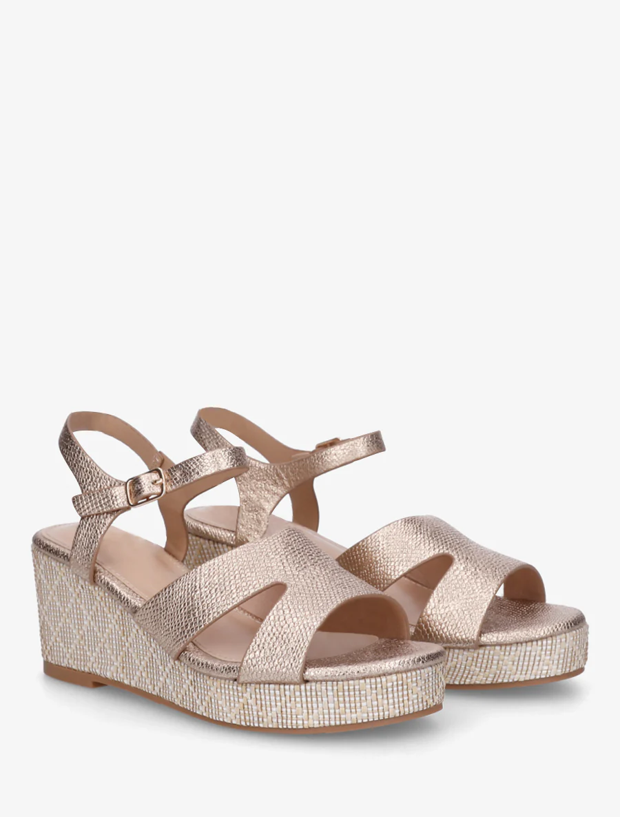 Sandales effet python à talon compensé - Rose gold - Image 4