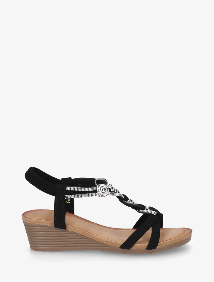 Sandales élastiquées à bijoux et strass - Noir