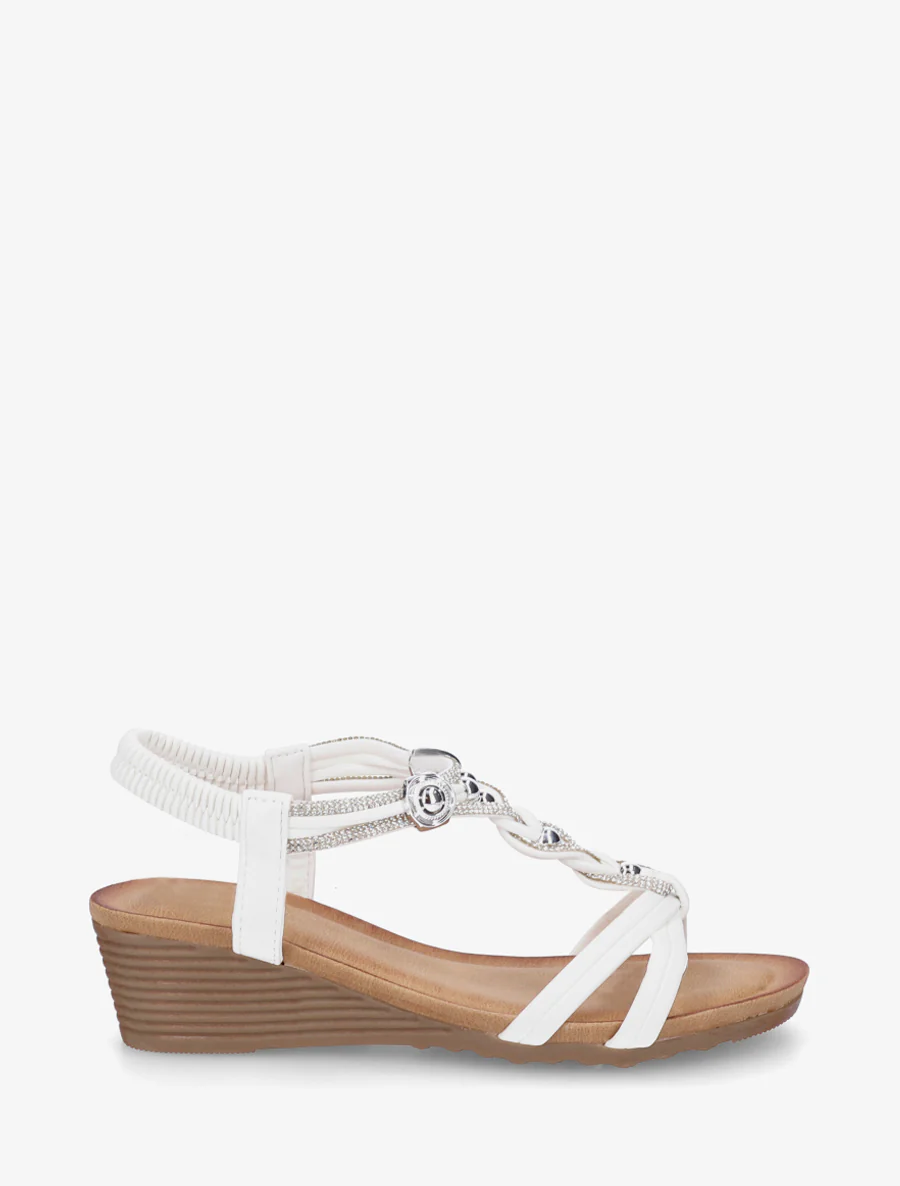 Sandales élastiquées à bijoux et strass - Blanc