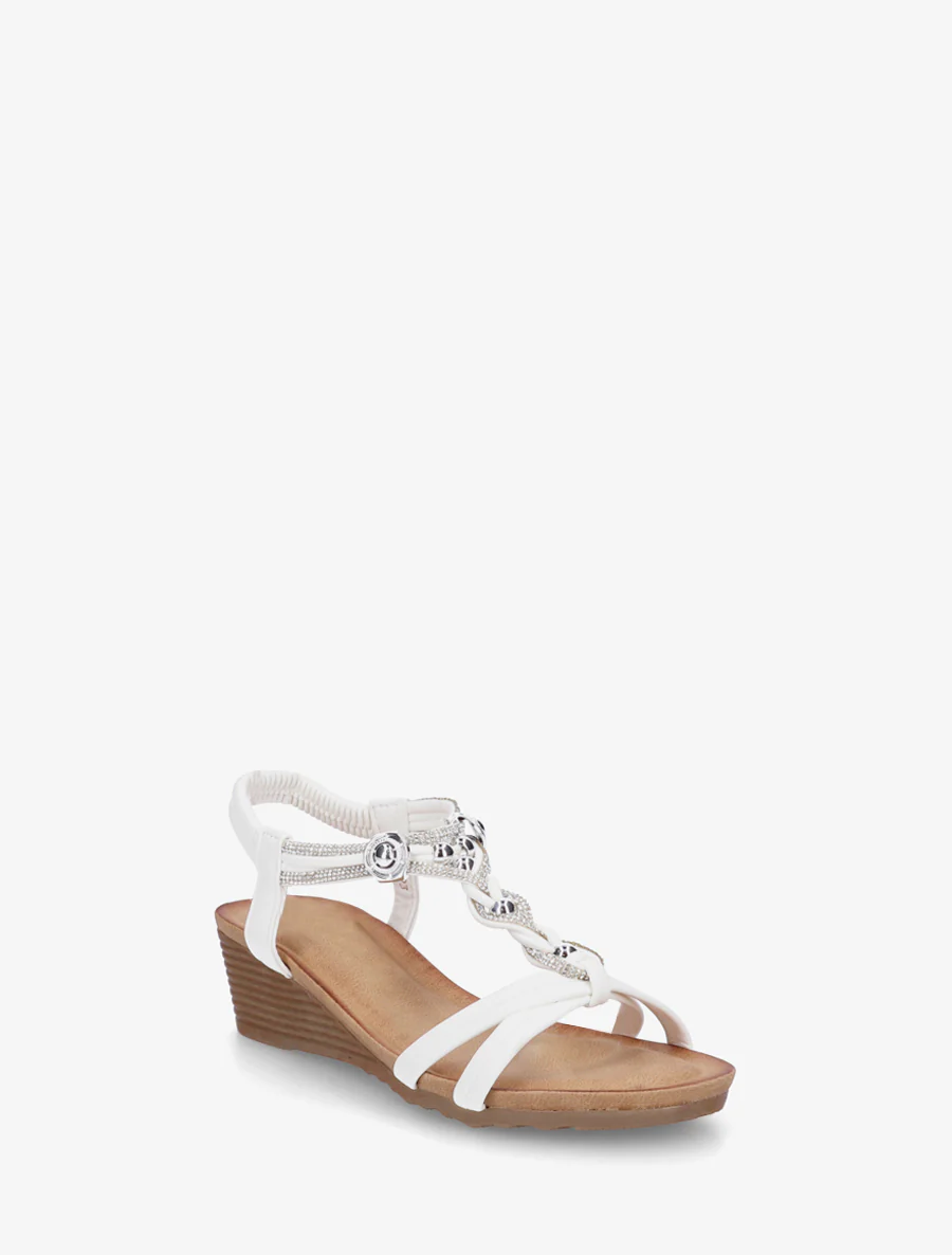 Sandales élastiquées à bijoux et strass - Blanc - Image 2