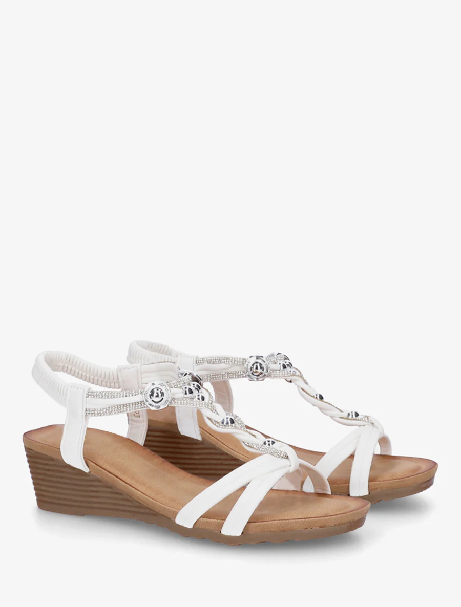 Sandales élastiquées à bijoux et strass - Blanc - Image 4