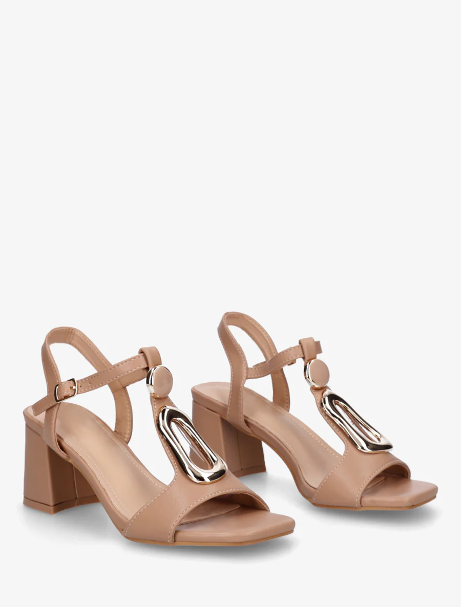 Sandales en simili à boucle fantaisie - Beige foncé - Image 4