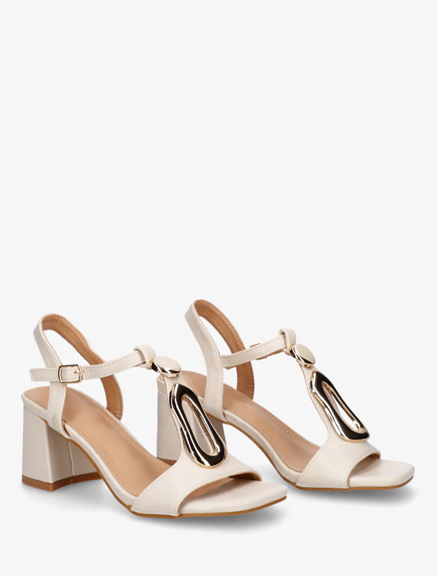 Sandales en simili à boucle fantaisie - Crème - Image 4