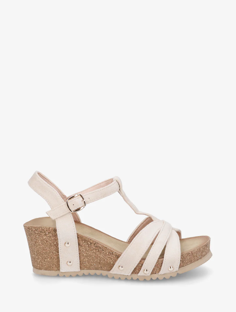 Sandales en suédine à bride en T - Beige