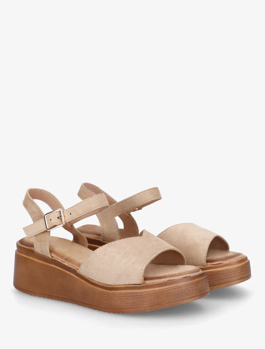 Sandales en suédine à bride en V - Taupe - Image 4
