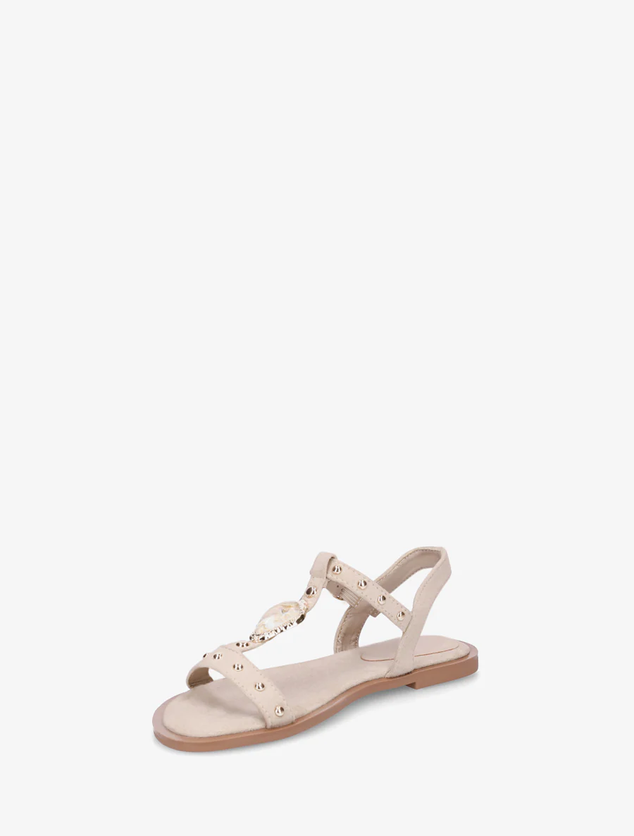 Sandales en suédine à empiècement bijou - Beige - Image 3
