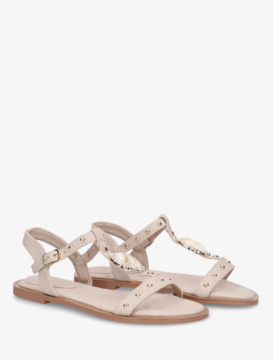 Sandales en suédine à empiècement bijou - Beige - Image 4