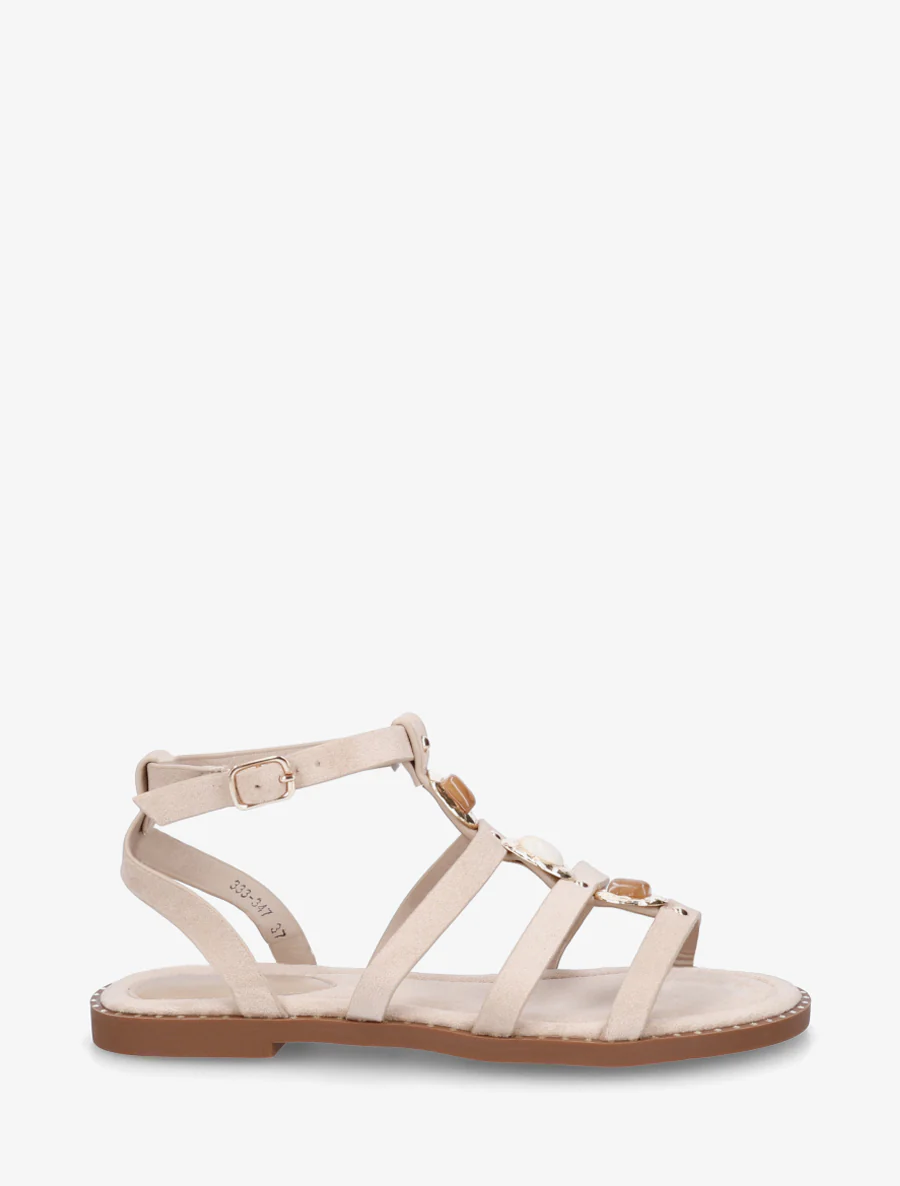 Sandales en suédine à empiècement trois pierres - Beige