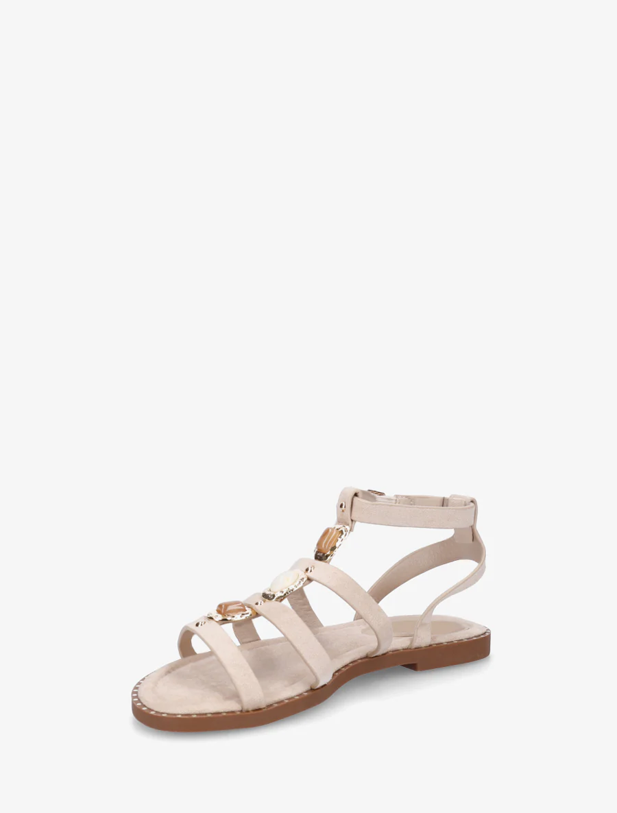 Sandales en suédine à empiècement trois pierres - Beige - Image 3