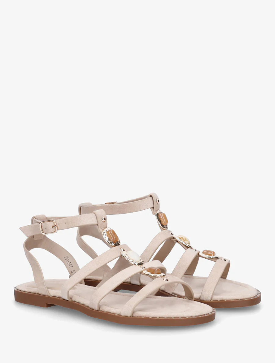 Sandales en suédine à empiècement trois pierres - Beige - Image 4