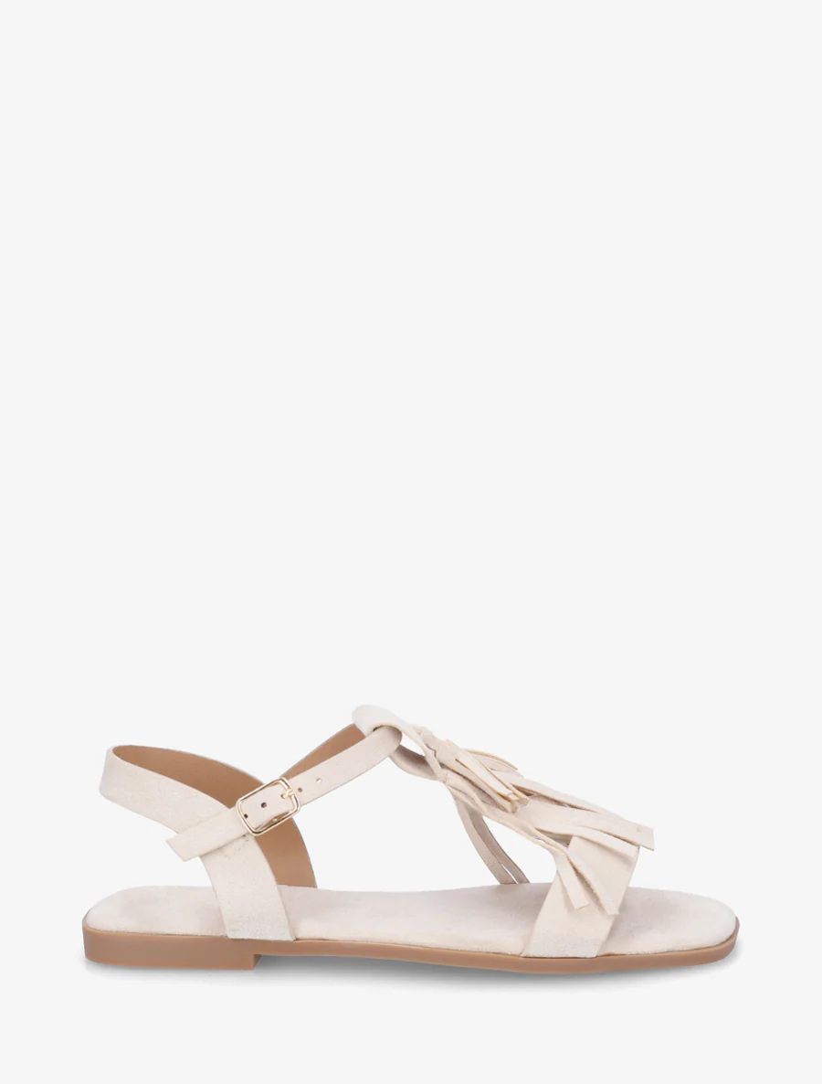 Sandales en suédine à franges - Beige