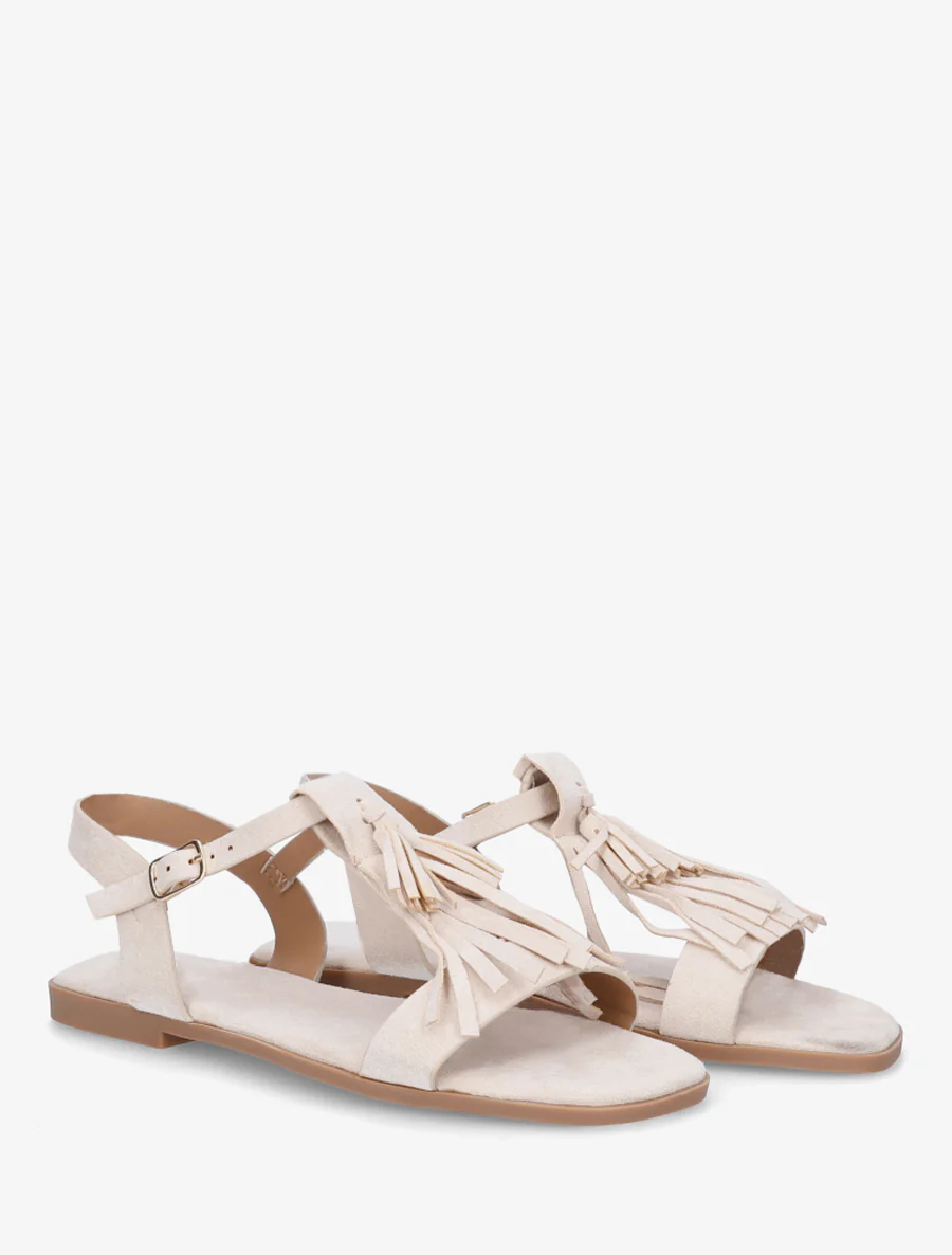 Sandales en suédine à franges - Beige - Image 4