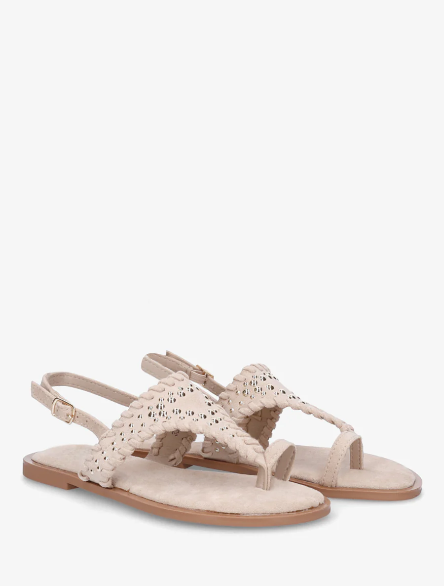 Sandales en suédine à ganse cloutée - Taupe - Image 4