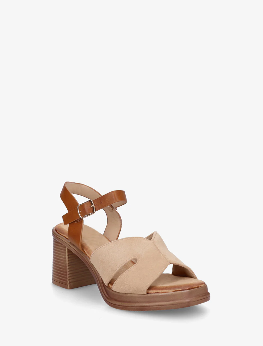 Sandales en suédine à talon carré - Taupe - Image 2