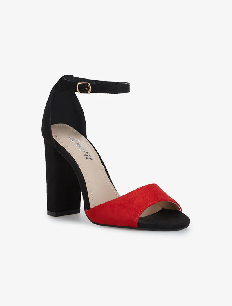 Sandales en suédine talon arrondi - rouge/noir - Image 2
