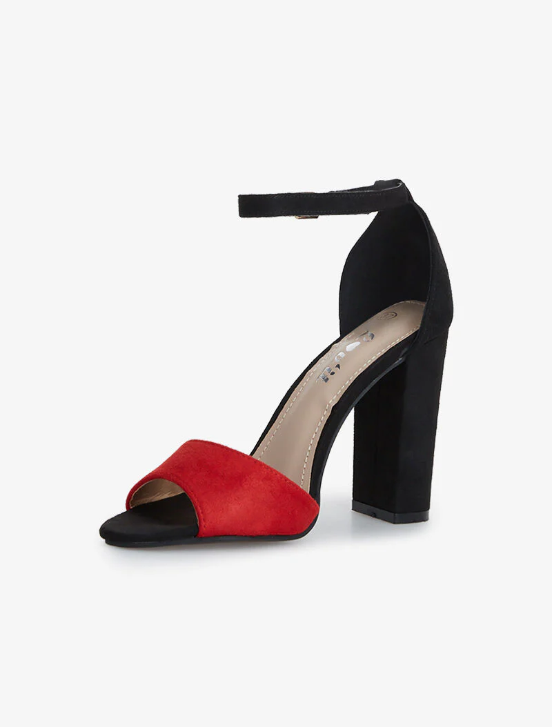 Sandales en suédine talon arrondi - rouge/noir - Image 3
