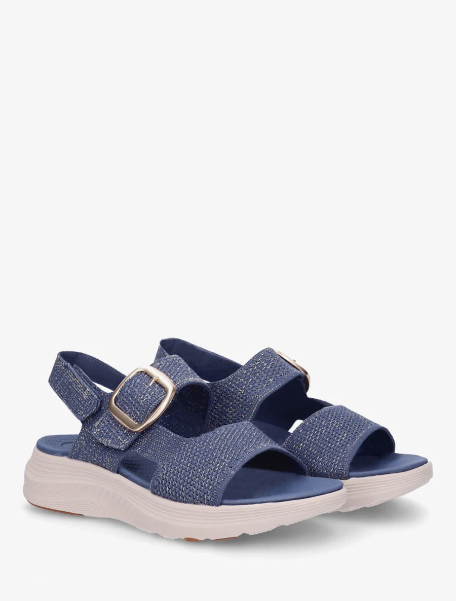 Sandales en tissu irisé à boucle et scratch - Bleu foncé - Image 4