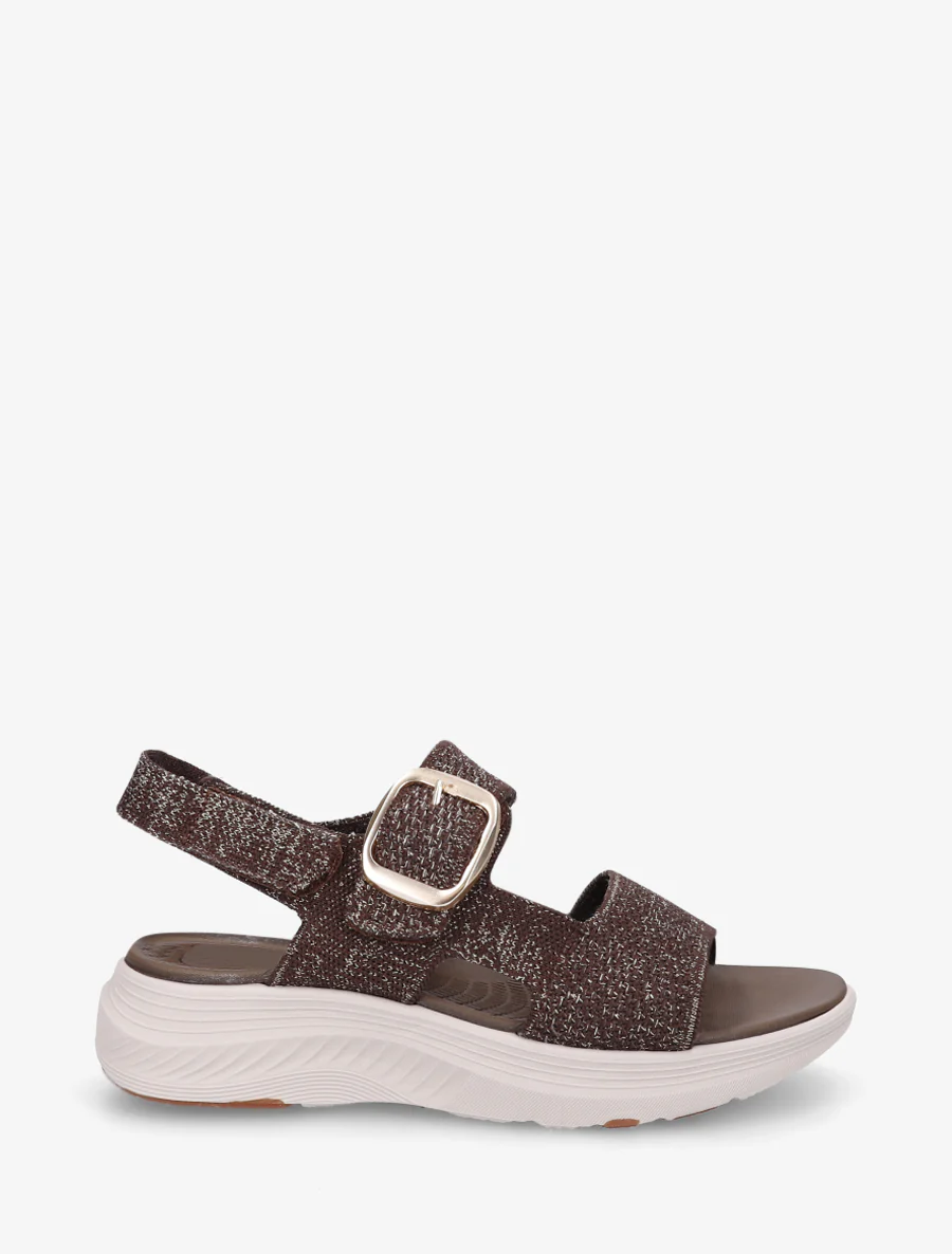 Sandales en tissu irisé à boucle et scratch - Marron