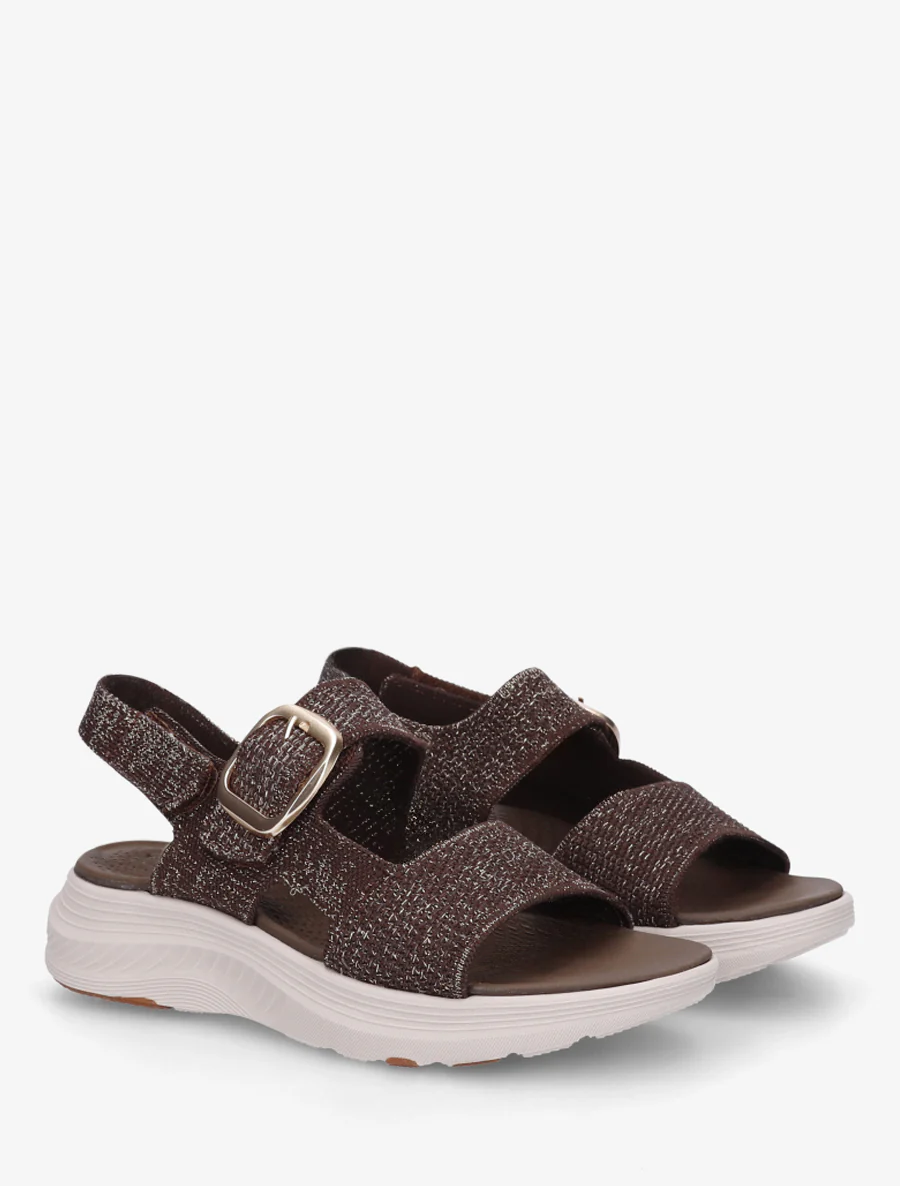 Sandales en tissu irisé à boucle et scratch - Marron - Image 4