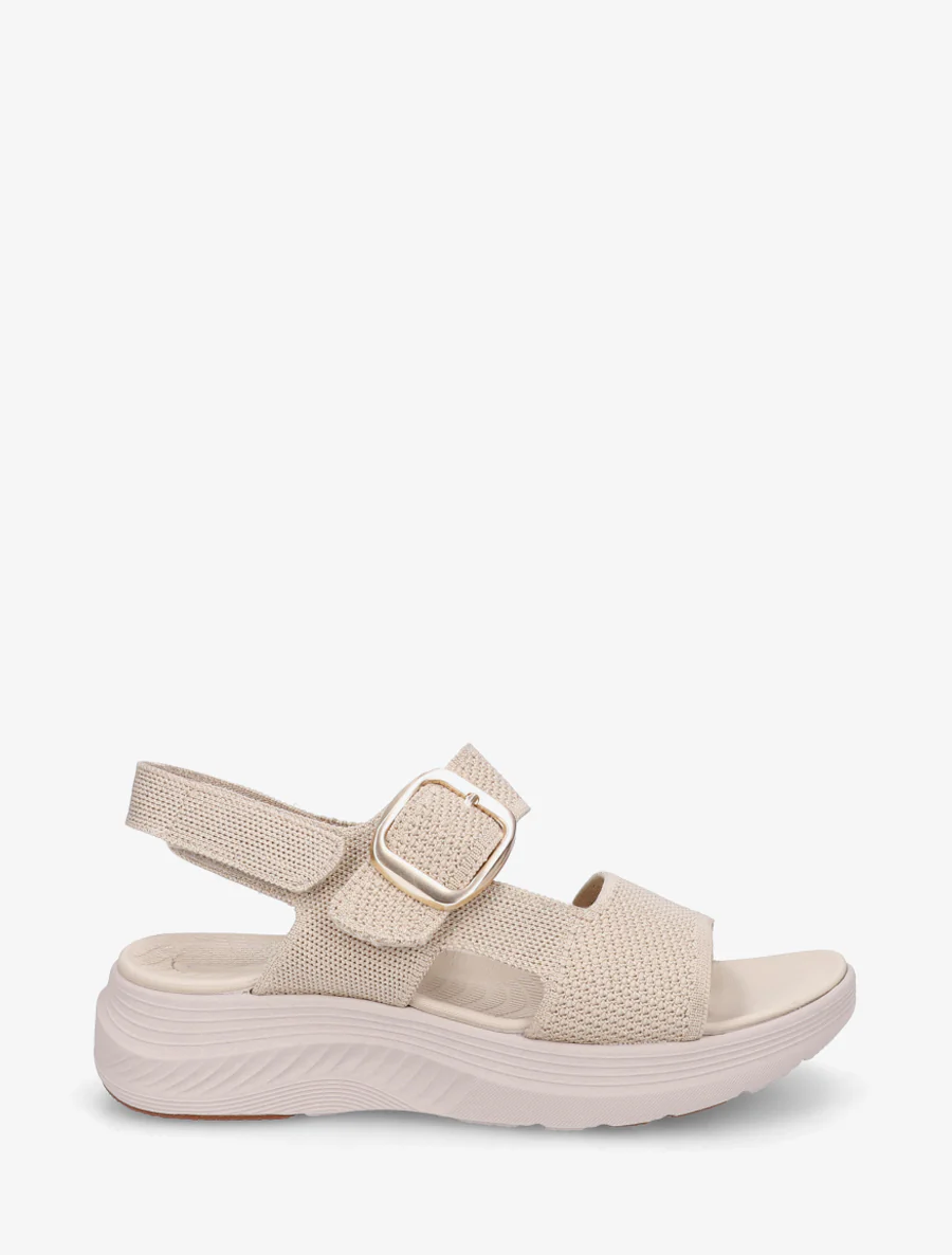 Sandales en tissu irisé à boucle et scratch - Beige