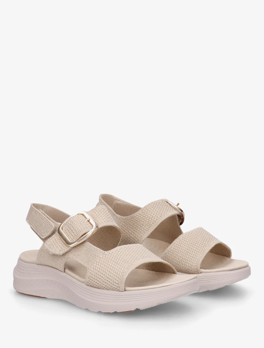 Sandales en tissu irisé à boucle et scratch - Beige - Image 4