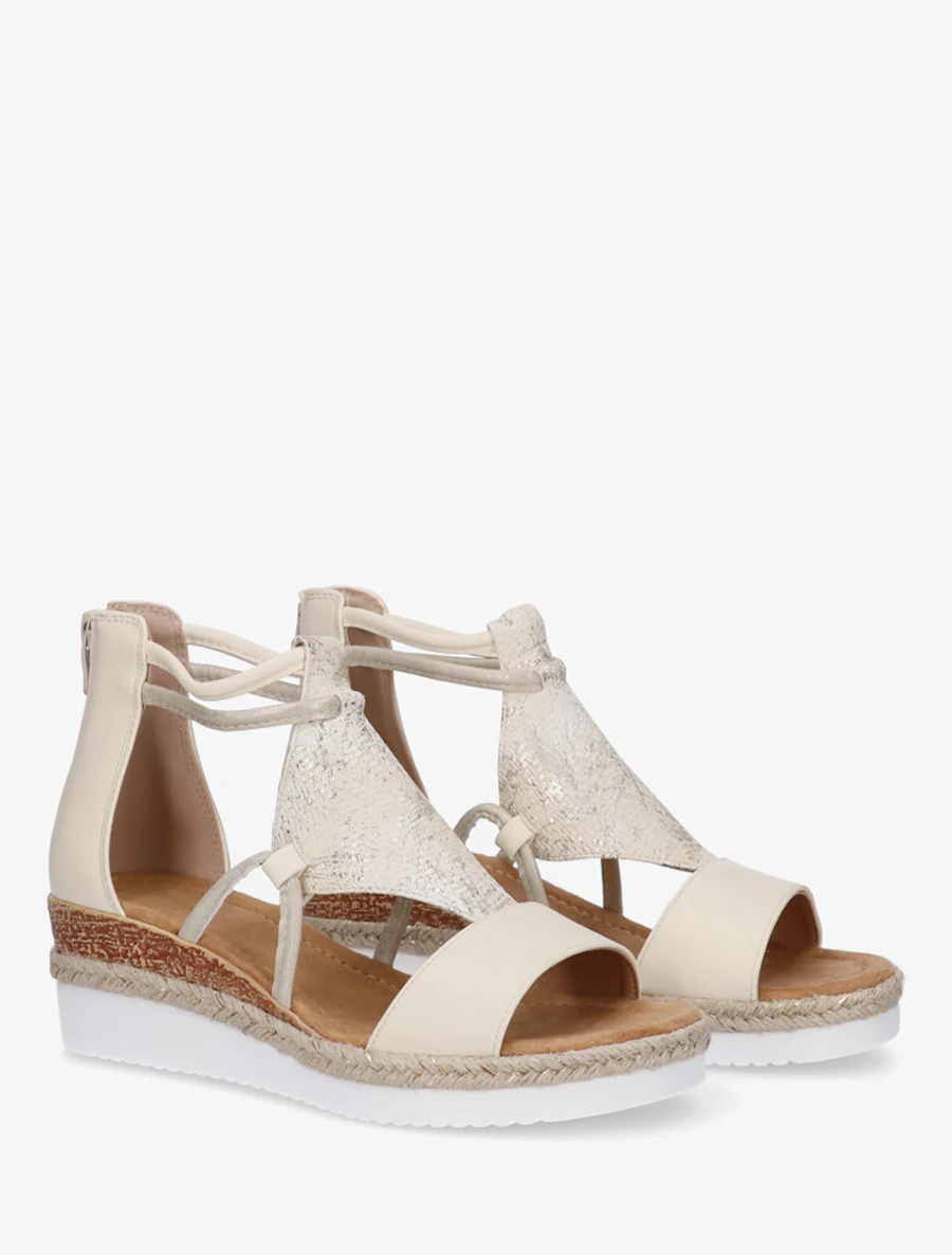 Sandales irisées à talon compensé - Beige - Image 4