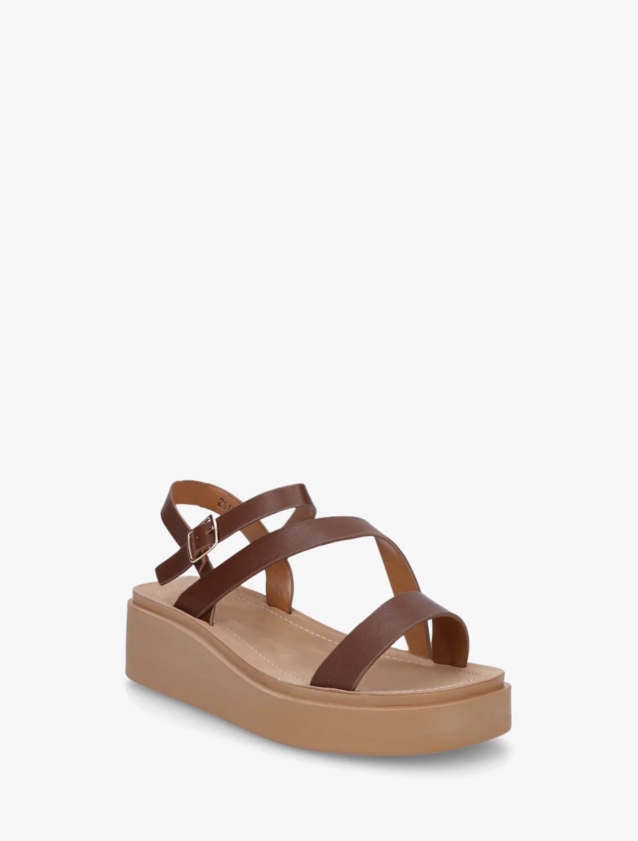 Sandales multi-bride en simili - Marron - Image 2