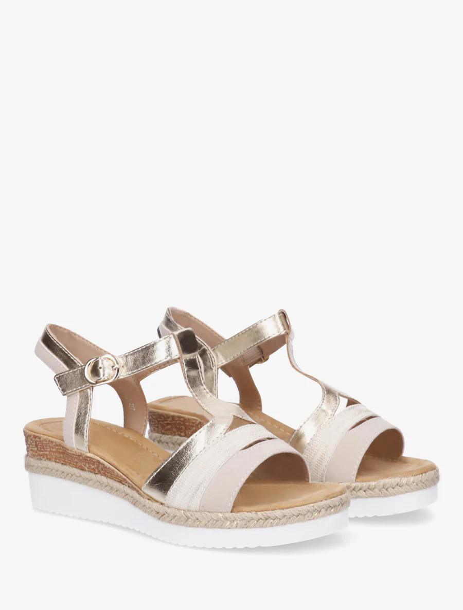 Sandales nacrées à bride en T fantaisie - Beige - Image 4