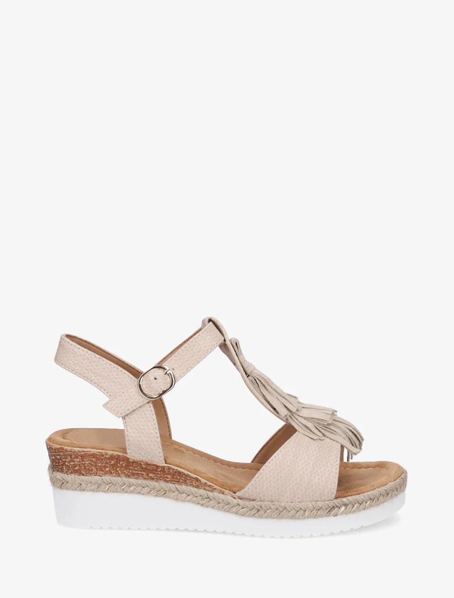 Sandales pailletées à franges en suédine - Beige