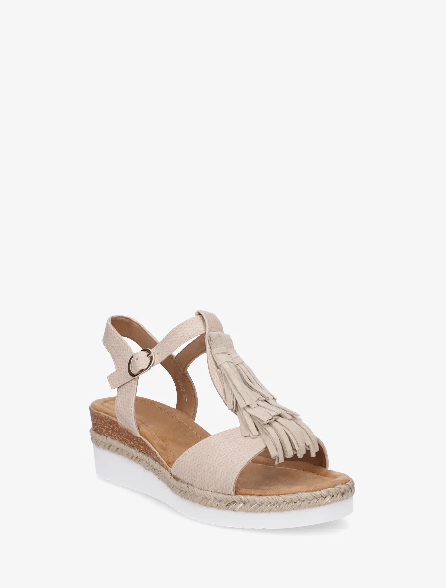 Sandales pailletées à franges en suédine - Beige - Image 2
