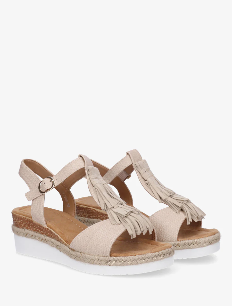 Sandales pailletées à franges en suédine - Beige - Image 4