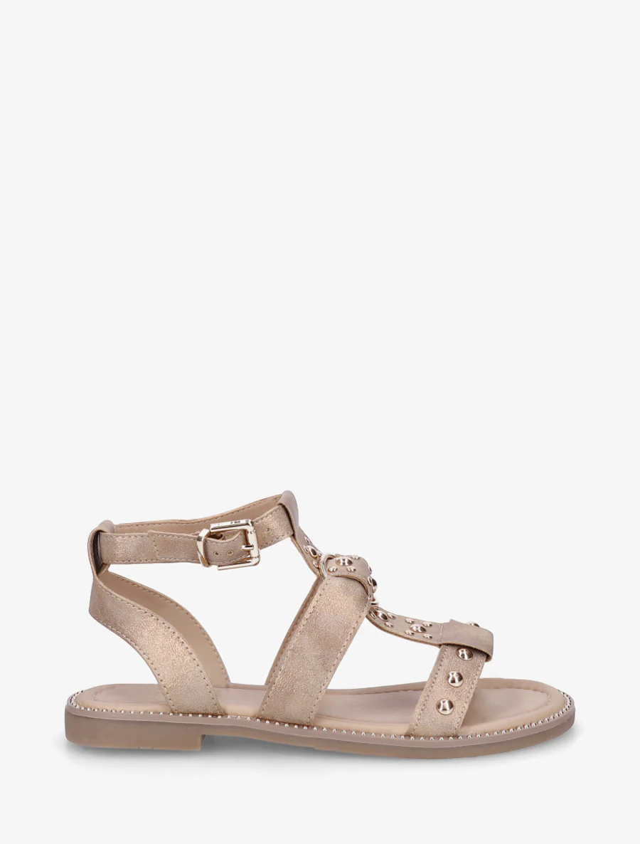 Sandales plates cloutées en simili irisé - Taupe