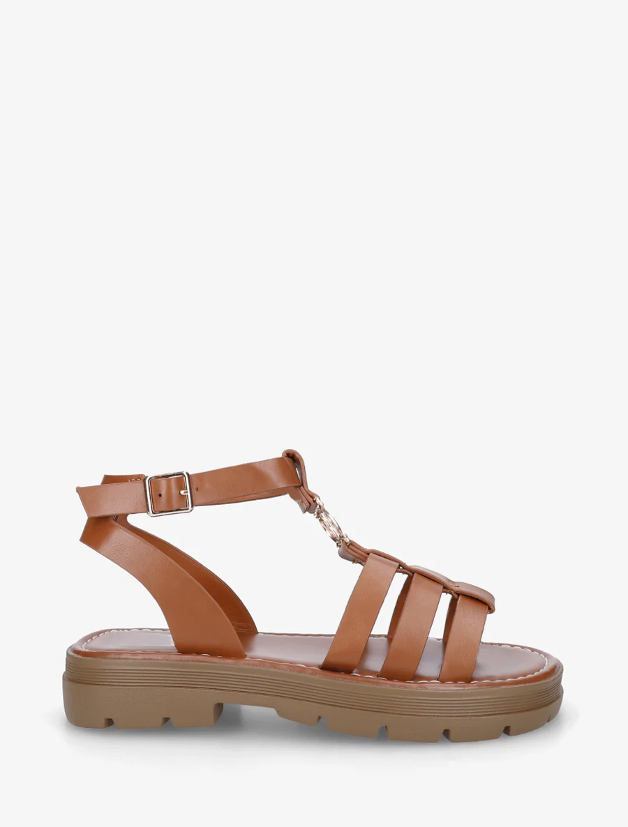 Sandales plates style spartiate - Camel