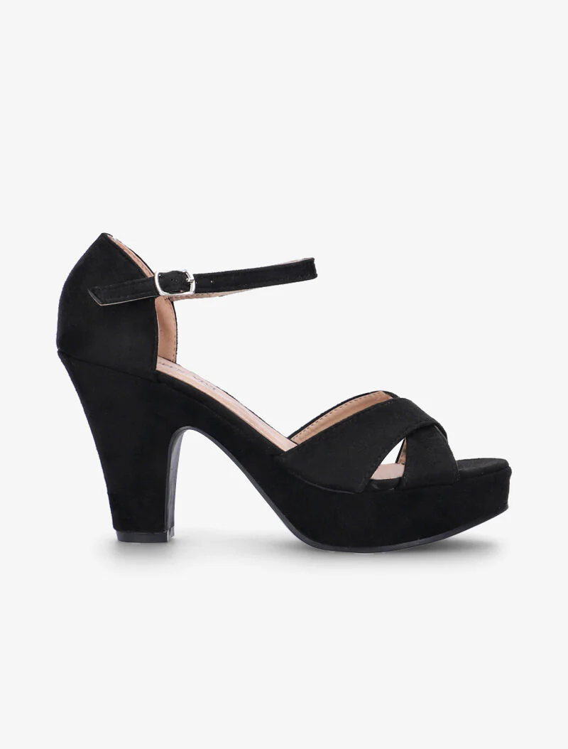 Sandales semi compensées à brides croisées - noir